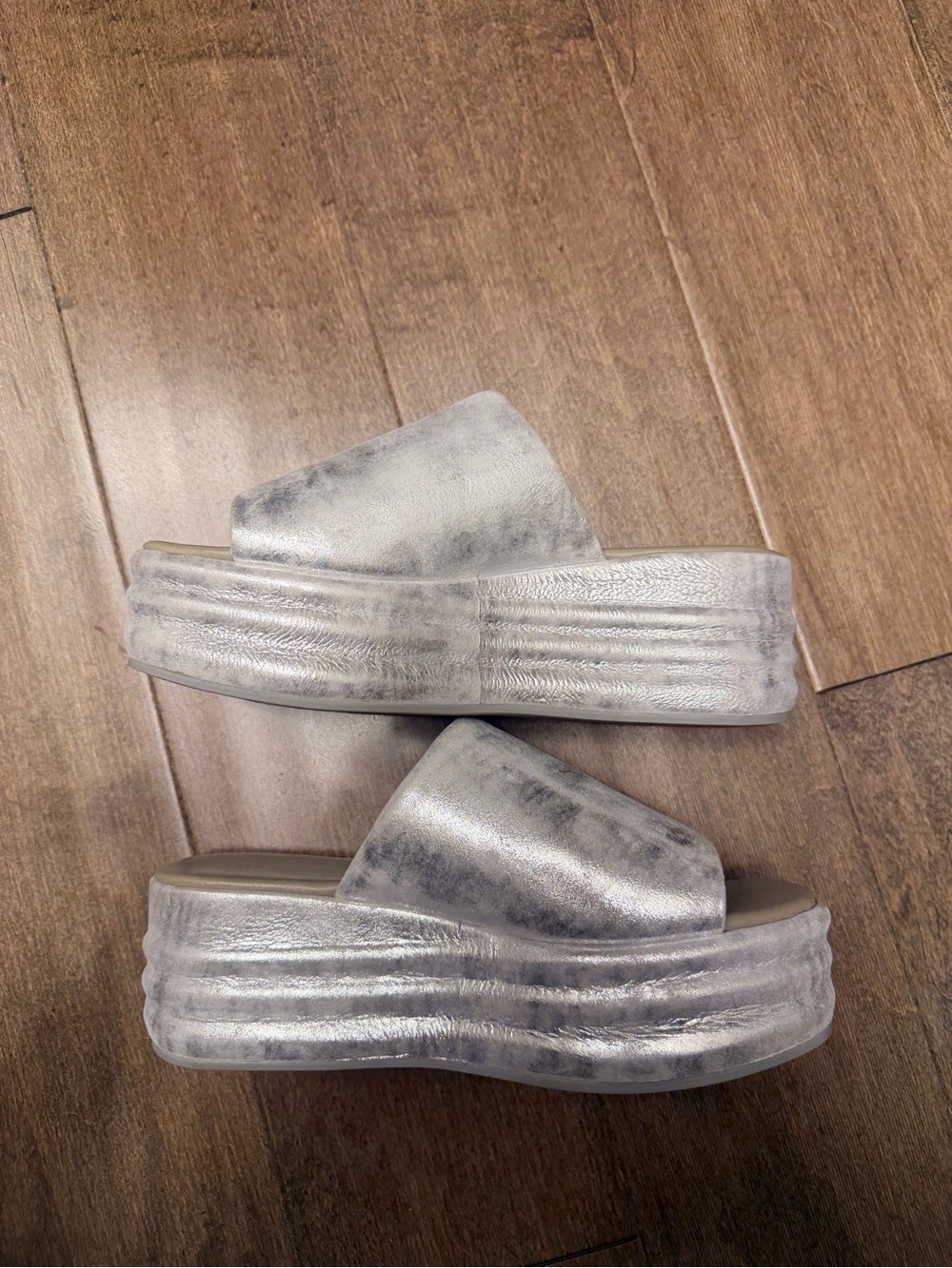 Free People Metallic Silver Platform Slide Mules